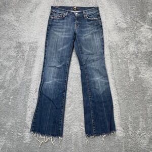 7 For All Mankind Jeans Womens 30x29 Blue Denim Bootcut Frayed Hem Dark Wash